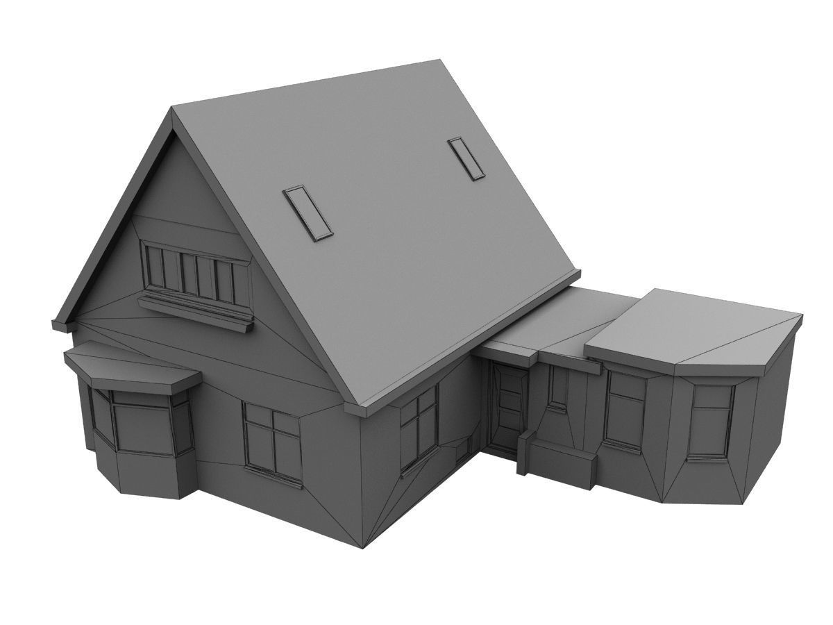 Low-Poly Houses brick building with roof Low-poly 3D model_59