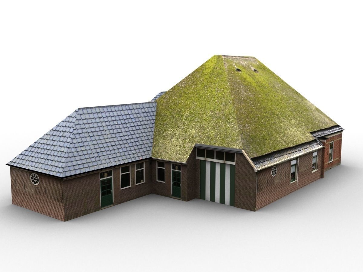 Low-Poly Houses brick building with roof Low-poly 3D model_39