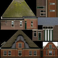 Low-Poly Houses brick building with roof Low-poly 3D model_41