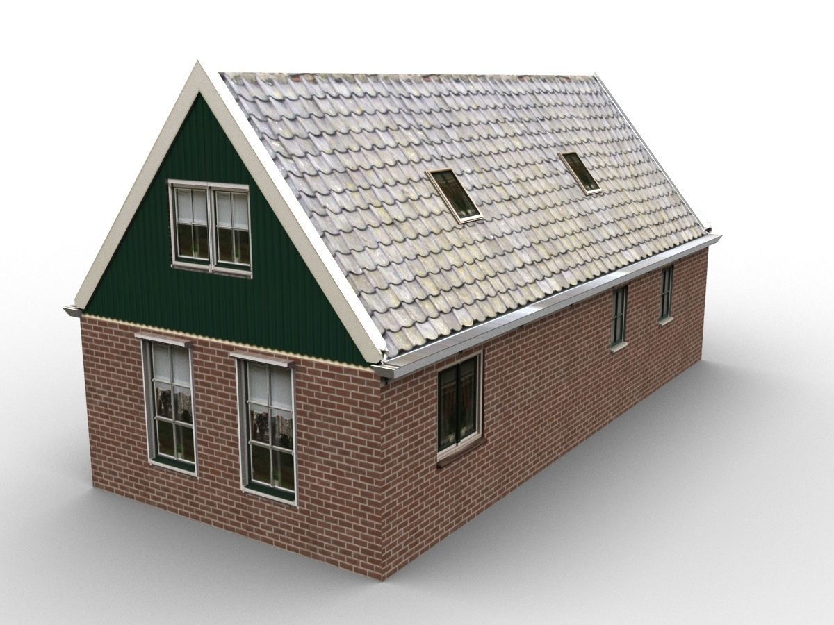 Low-Poly Houses brick building with roof Low-poly 3D model_65