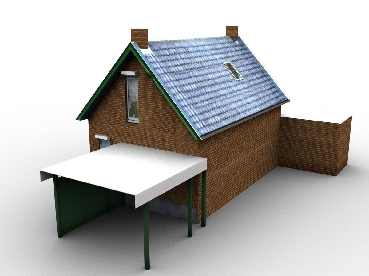 Low-Poly Houses brick building with roof Low-poly 3D model_28