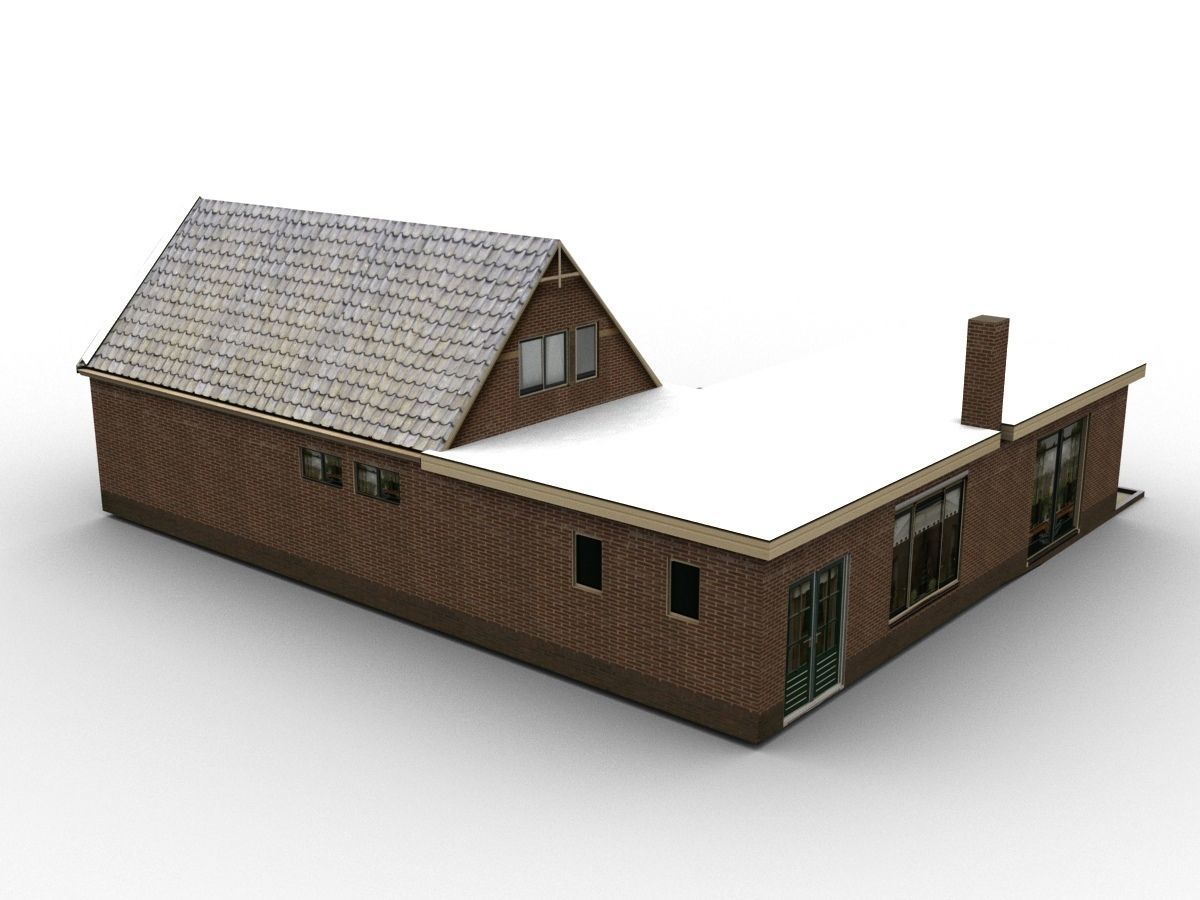 Low-Poly Houses brick building with roof Low-poly 3D model_3