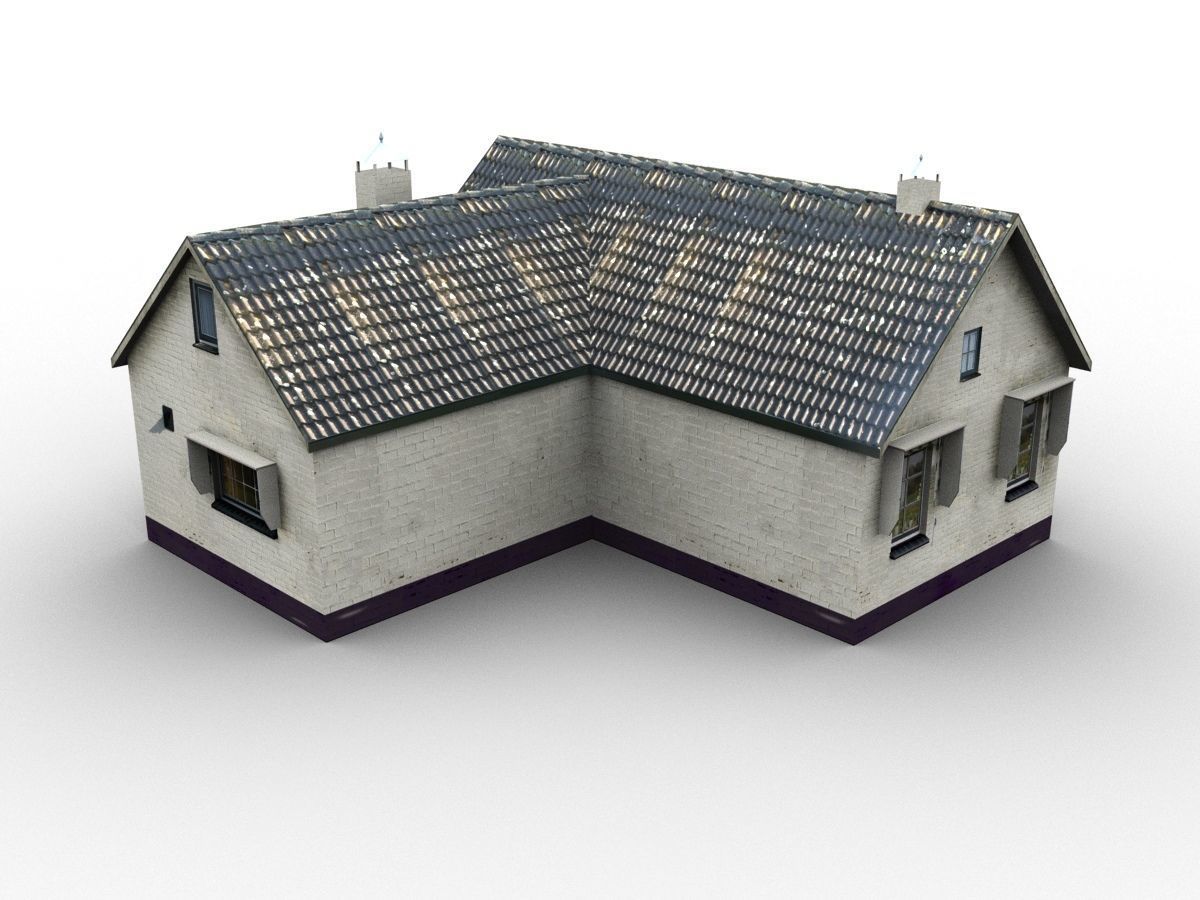 Low-Poly Houses brick building with roof Low-poly 3D model_11