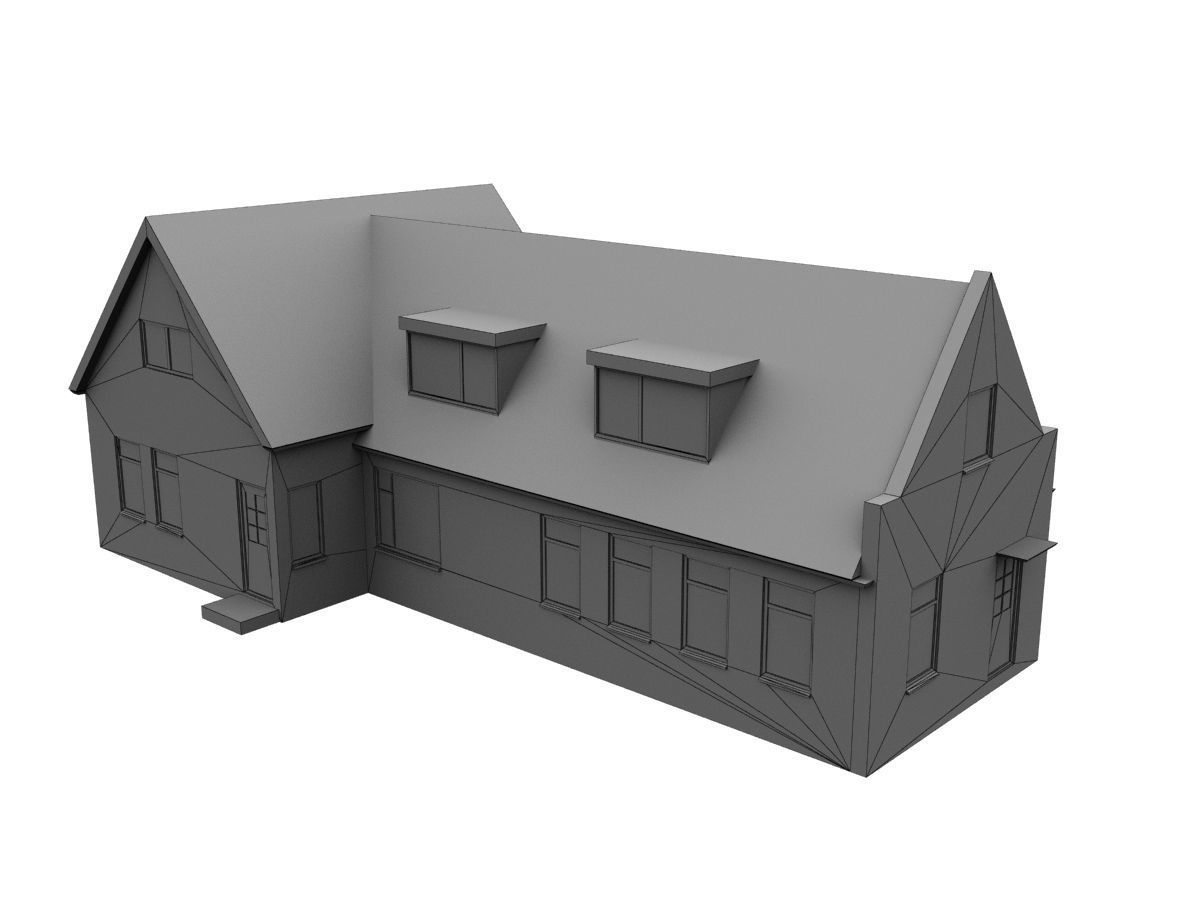 Low-Poly Houses brick building with roof Low-poly 3D model_9