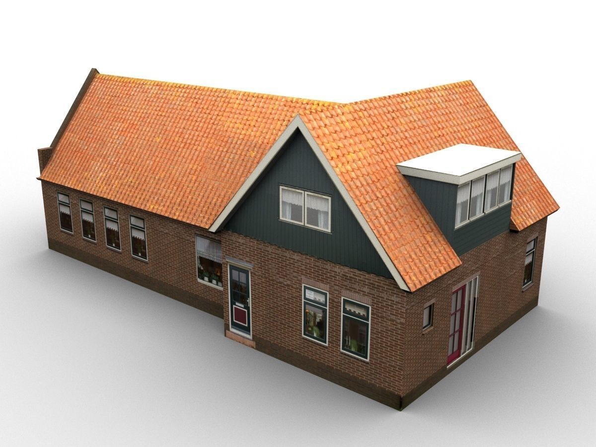 Low-Poly Houses brick building with roof Low-poly 3D model_7