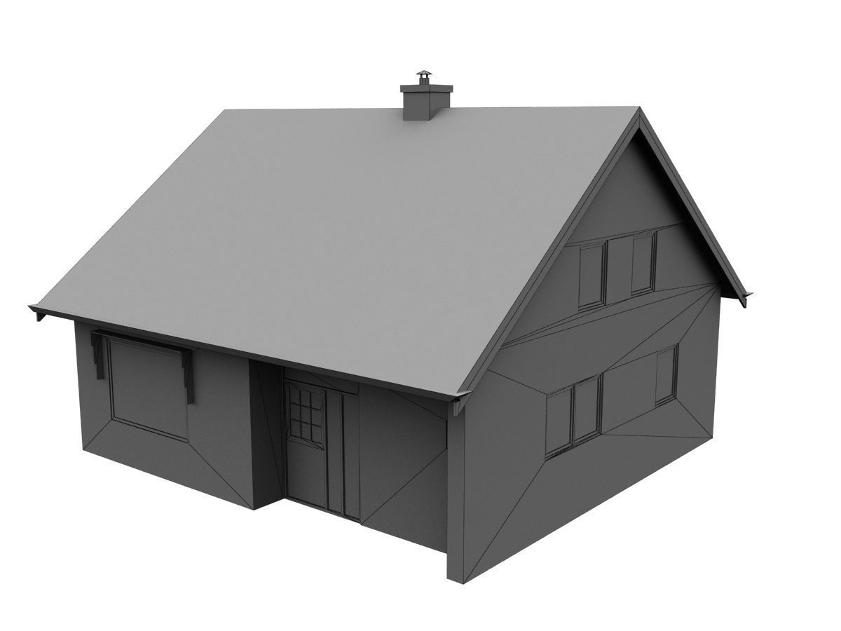 Low-Poly Houses brick building with roof Low-poly 3D model_46