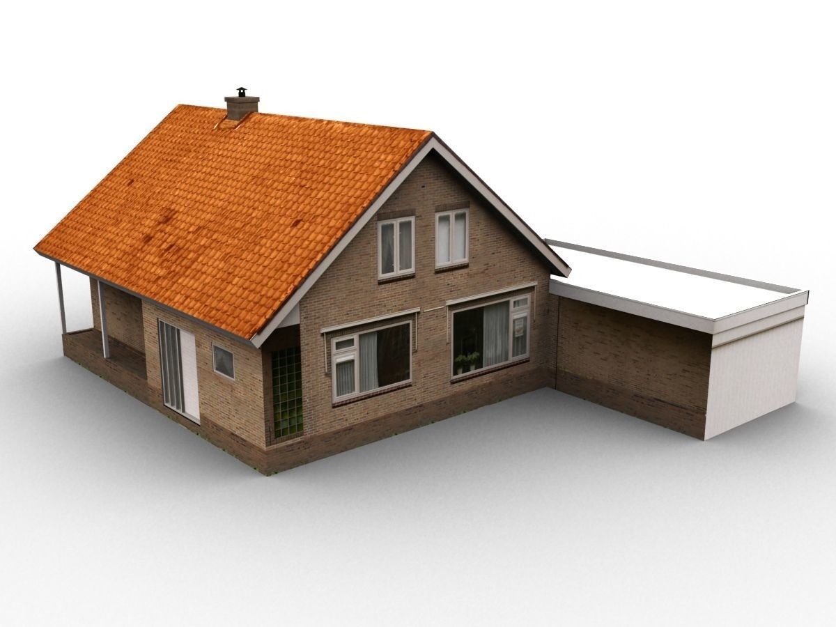 Low-Poly Houses brick building with roof Low-poly 3D model_48