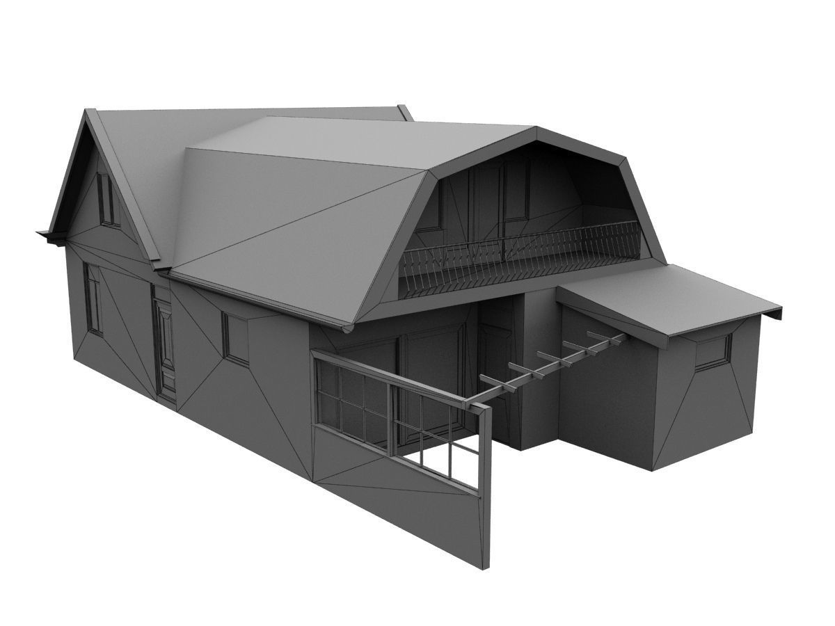 Low-Poly Houses brick building with roof Low-poly 3D model_37