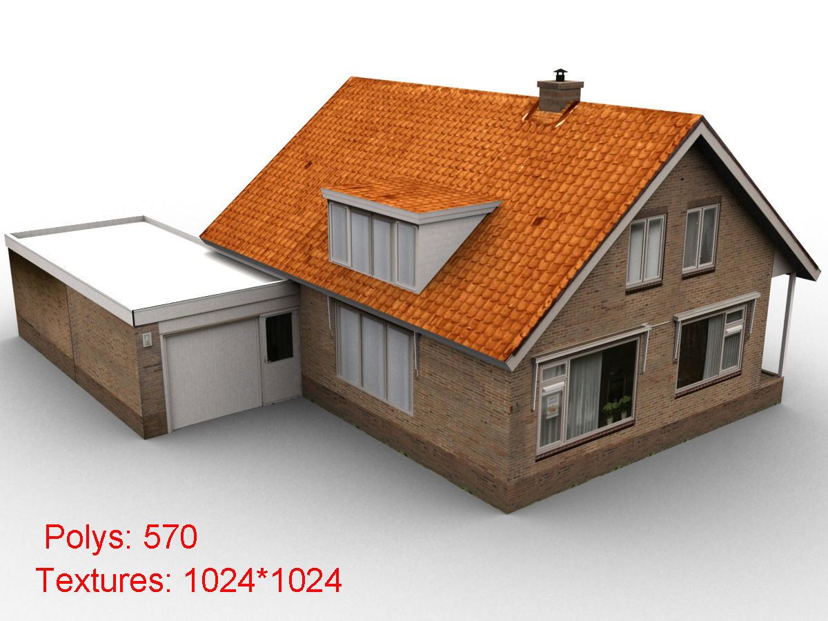 Low-Poly Houses brick building with roof Low-poly 3D model_47