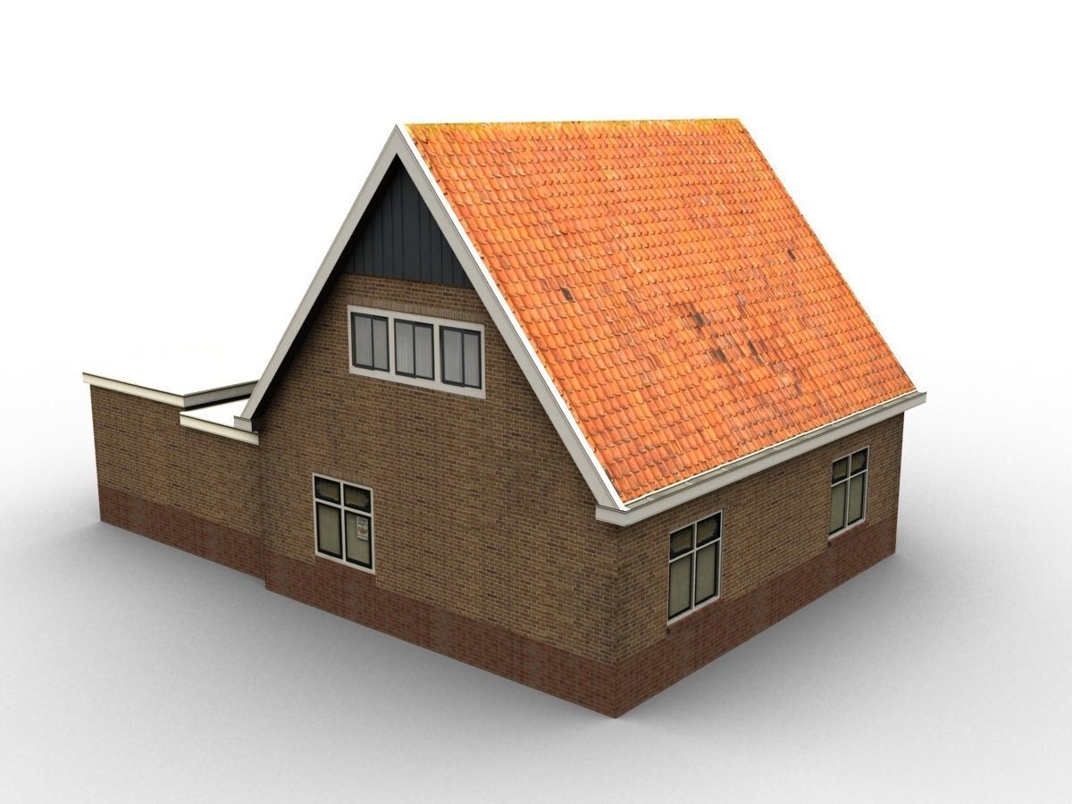 Low-Poly Houses brick building with roof Low-poly 3D model_57