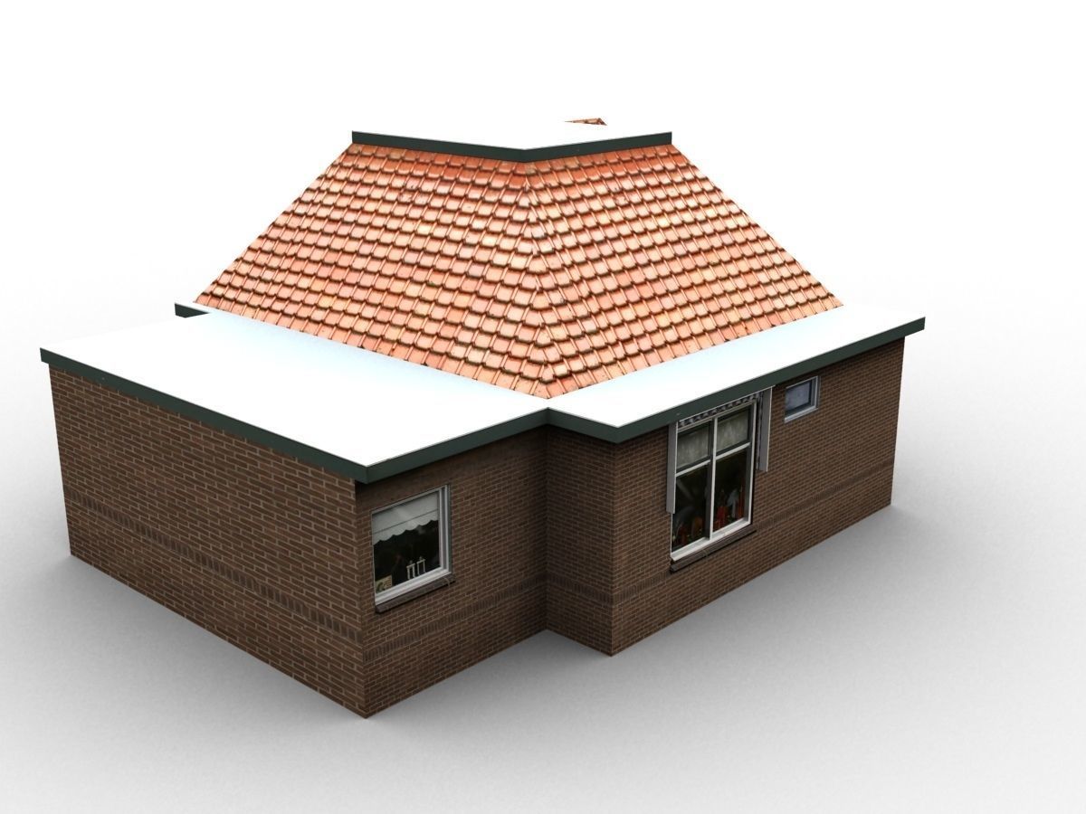 Low-Poly Houses brick building with roof Low-poly 3D model_52