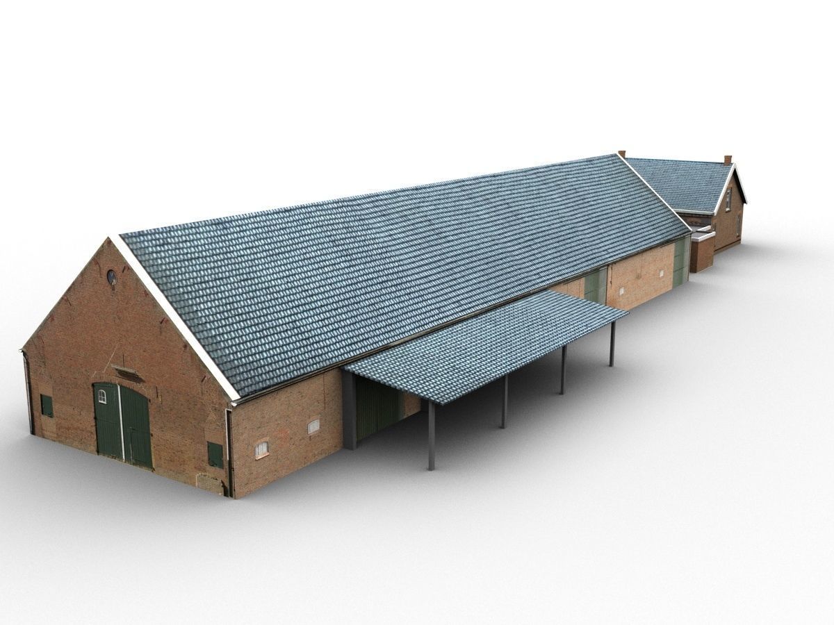 Low-Poly Houses brick building with roof Low-poly 3D model_18