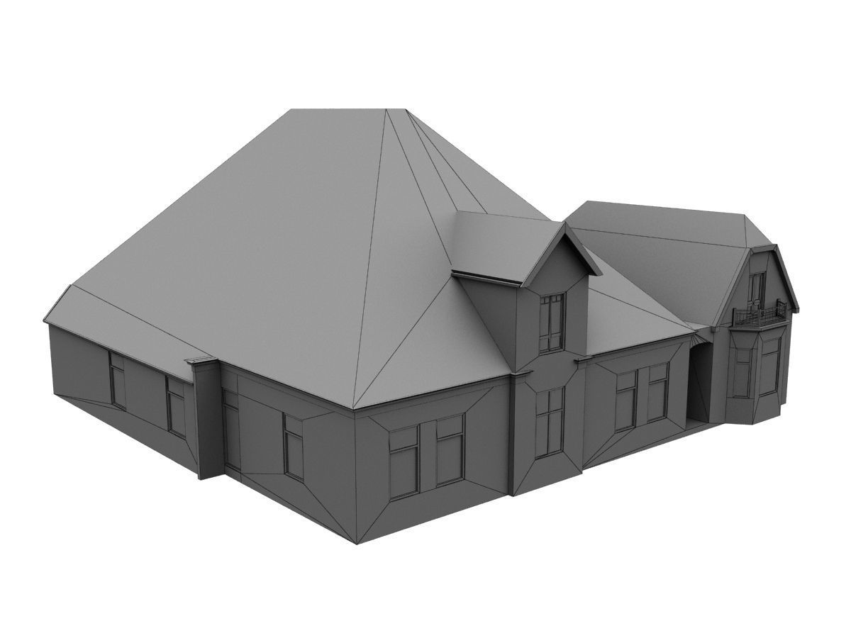 Low-Poly Houses brick building with roof Low-poly 3D model_42