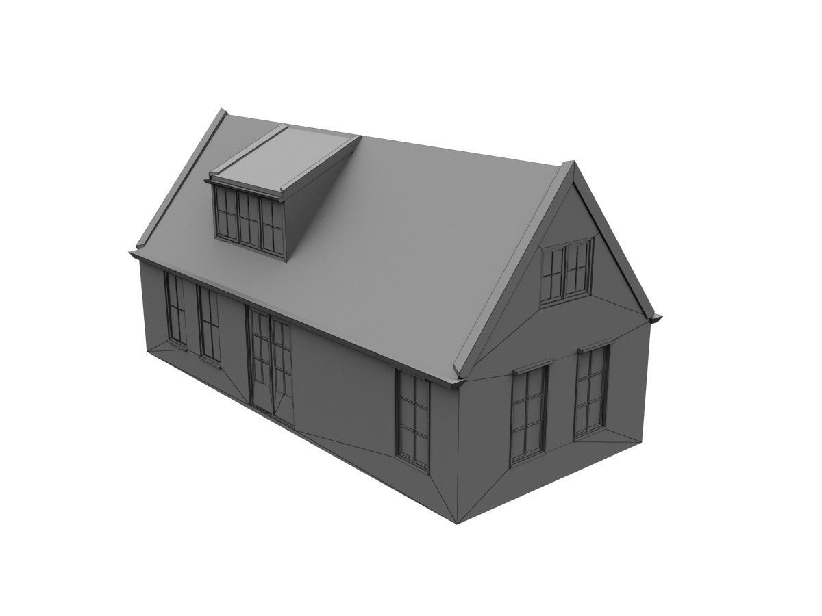 Low-Poly Houses brick building with roof Low-poly 3D model_67