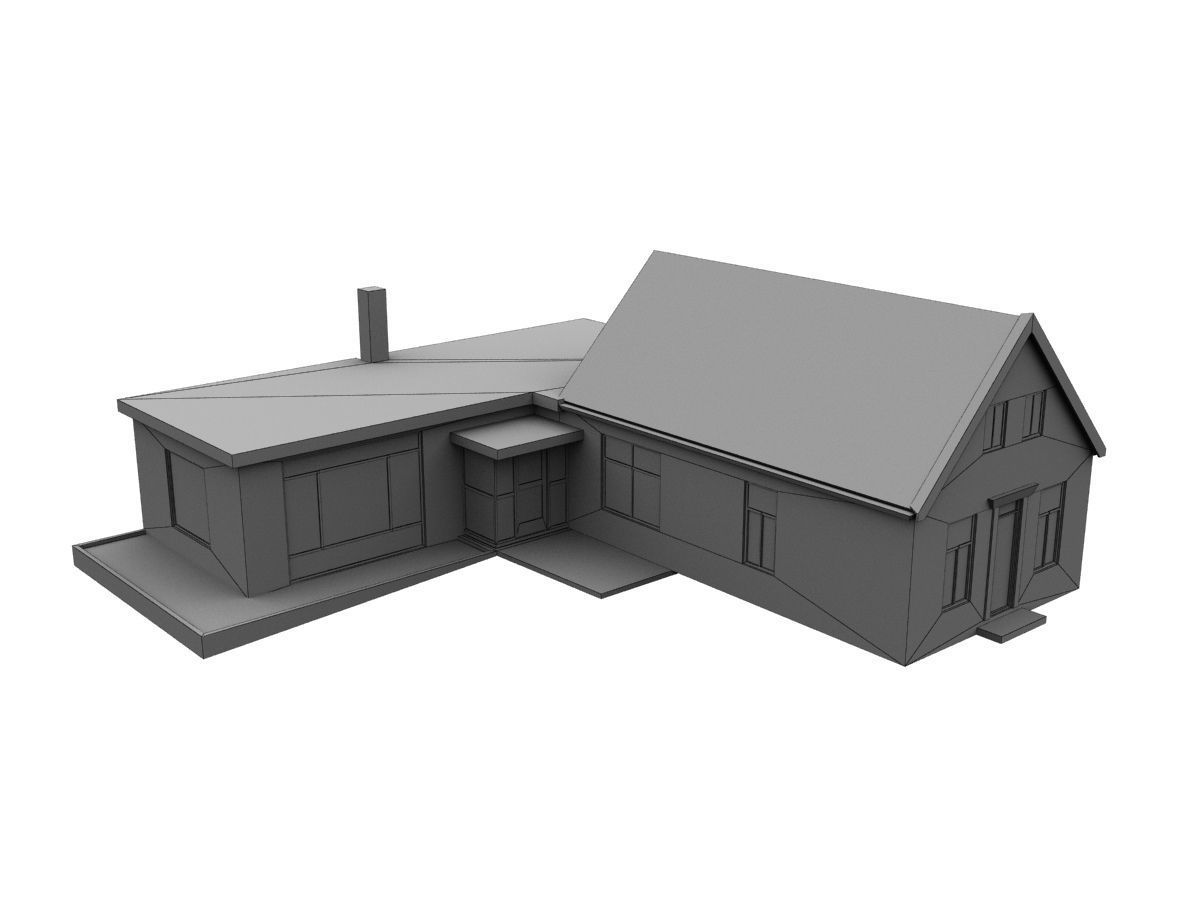 Low-Poly Houses brick building with roof Low-poly 3D model_5