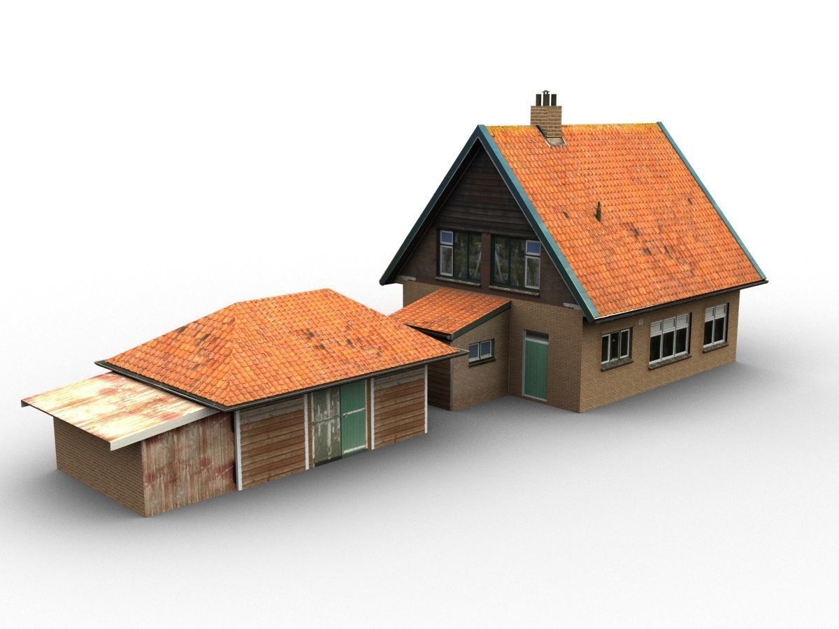 Low-Poly Houses brick building with roof Low-poly 3D model_23