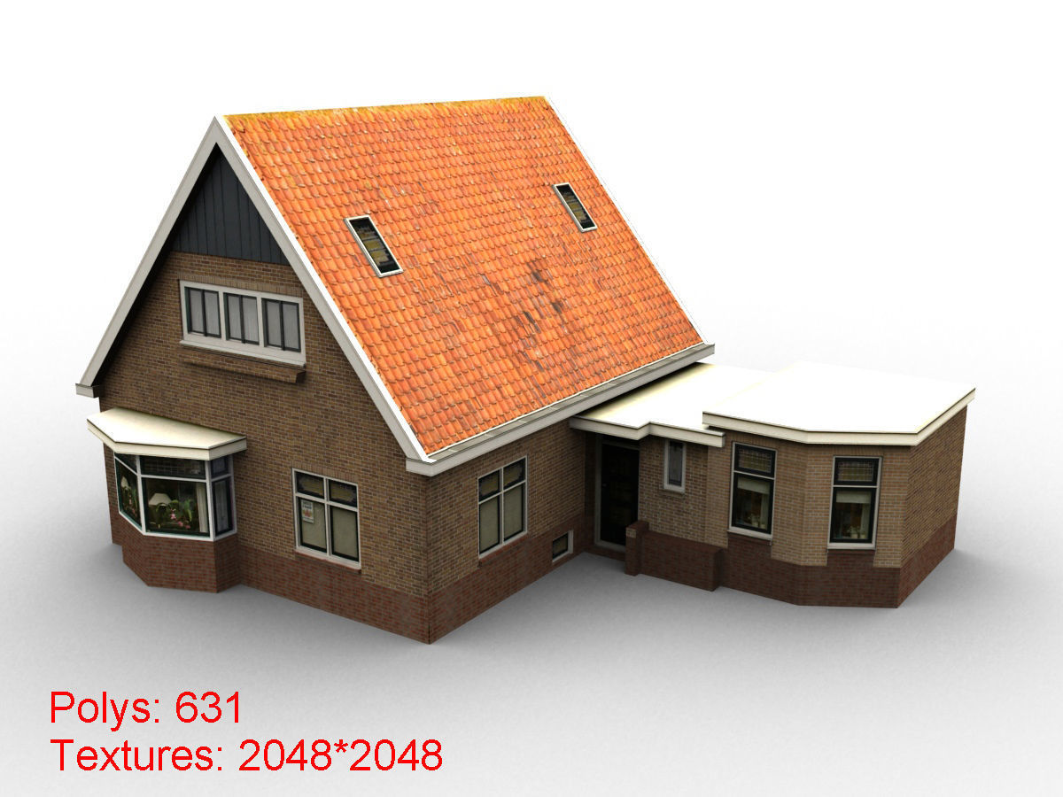 Low-Poly Houses brick building with roof Low-poly 3D model_56