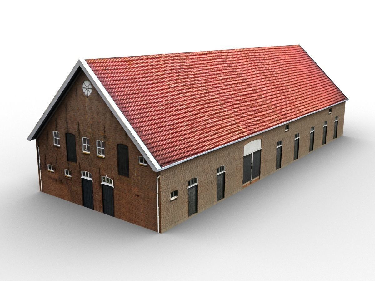 Low-Poly Houses brick building with roof Low-poly 3D model_15