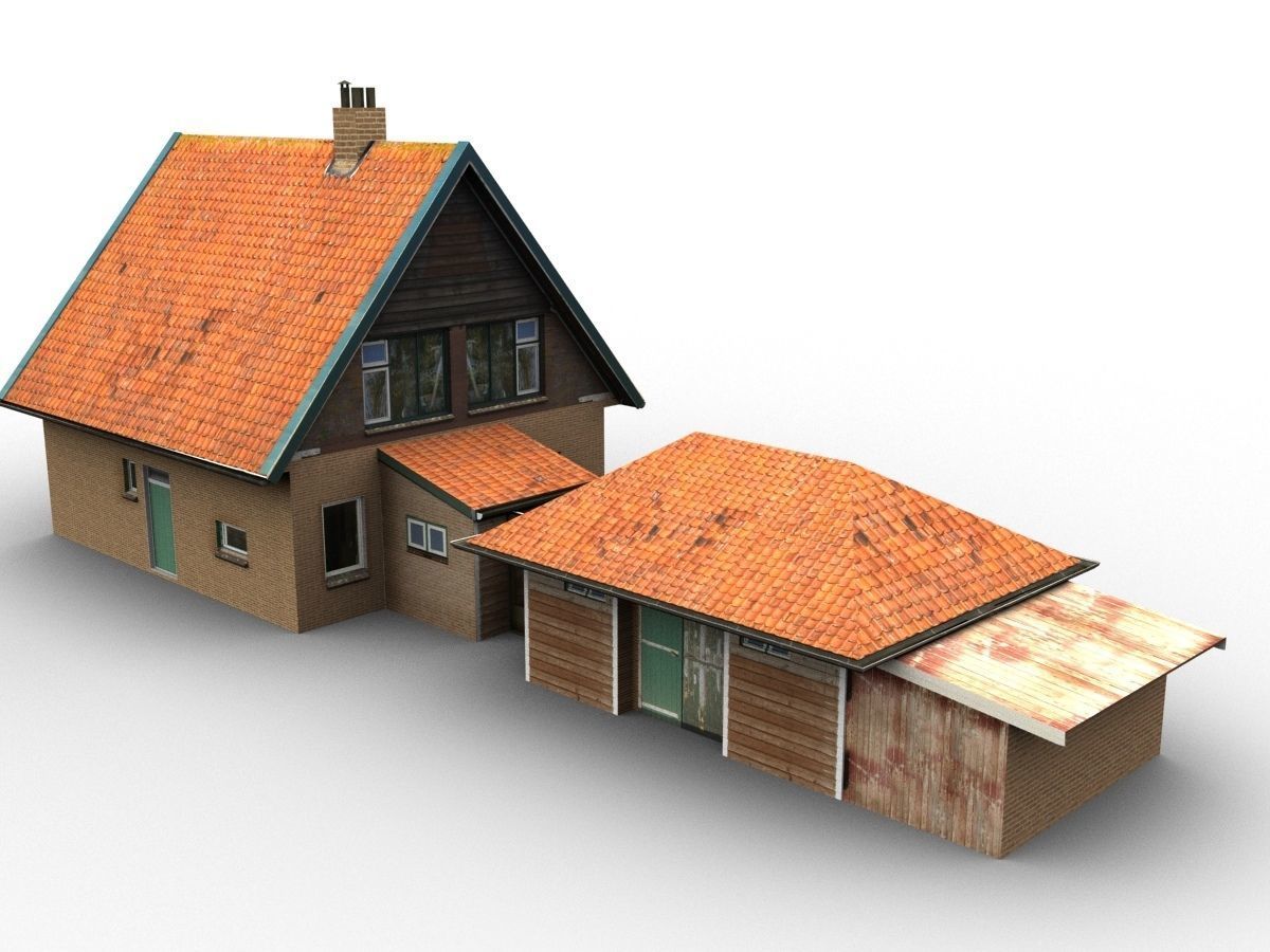 Low-Poly Houses brick building with roof Low-poly 3D model_22