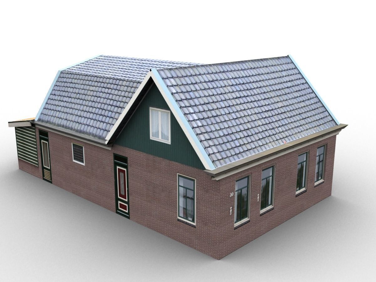 Low-Poly Houses brick building with roof Low-poly 3D model_35