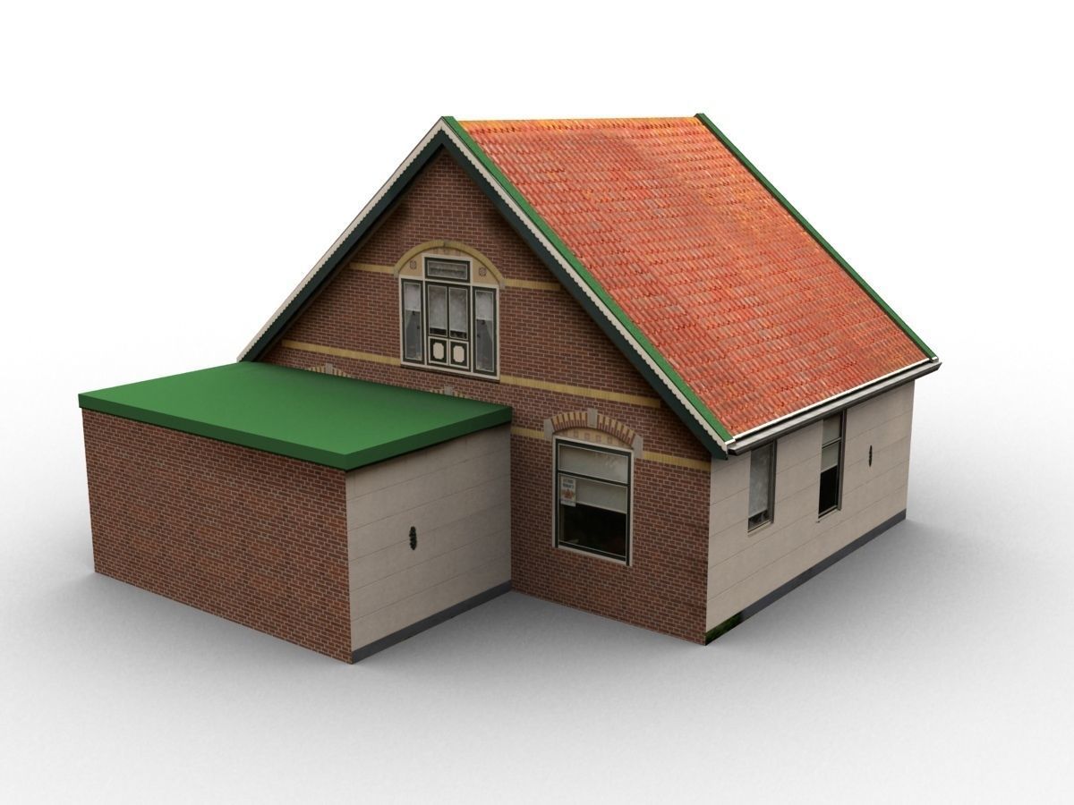 Low-Poly Houses brick building with roof Low-poly 3D model_61
