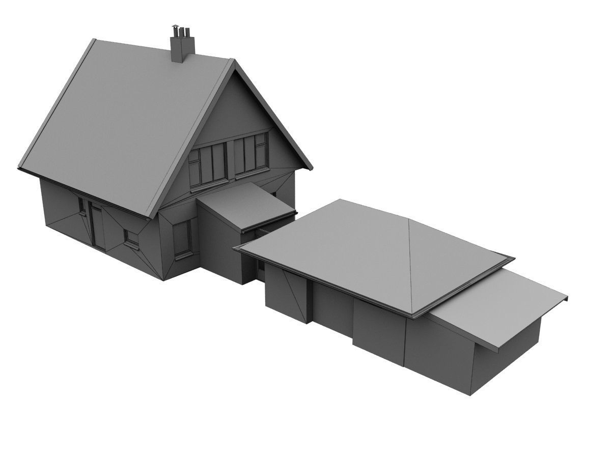 Low-Poly Houses brick building with roof Low-poly 3D model_26
