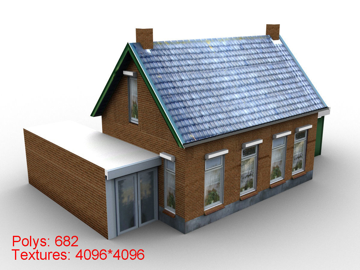 Low-Poly Houses brick building with roof Low-poly 3D model_27