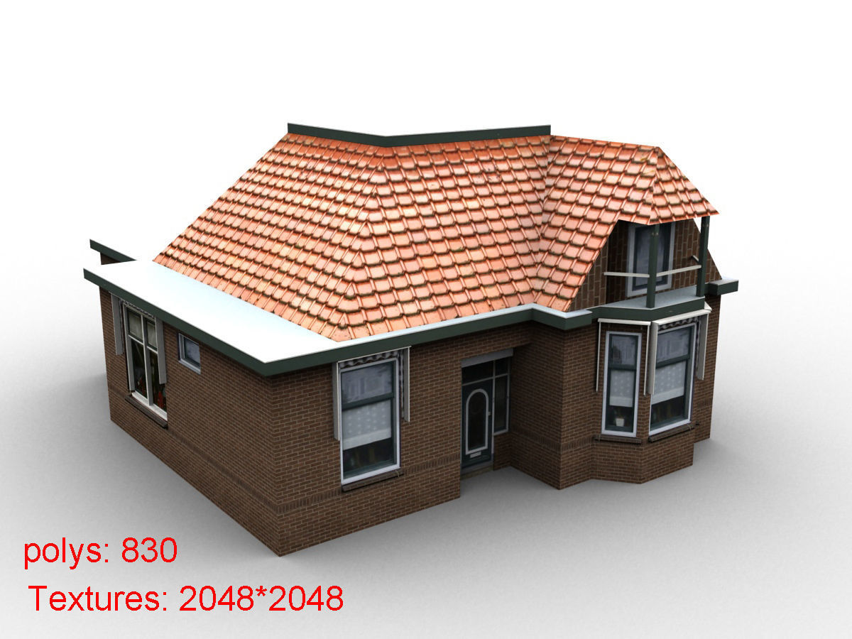 Low-Poly Houses brick building with roof Low-poly 3D model_51
