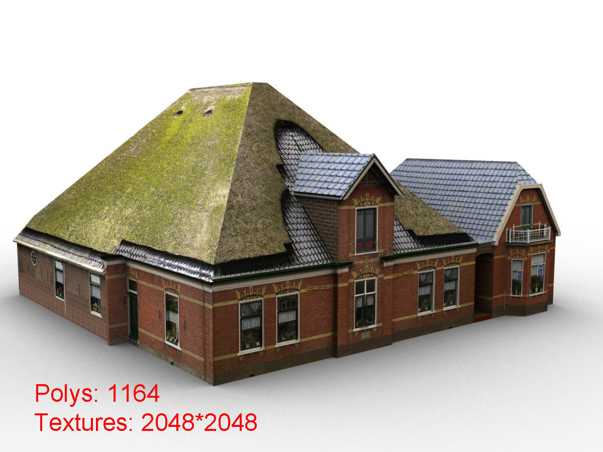 Low-Poly Houses brick building with roof Low-poly 3D model_38