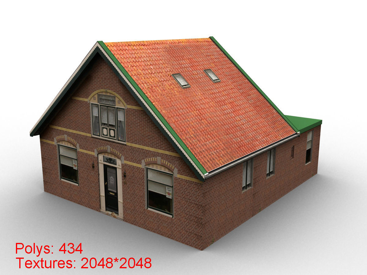 Low-Poly Houses brick building with roof Low-poly 3D model_60