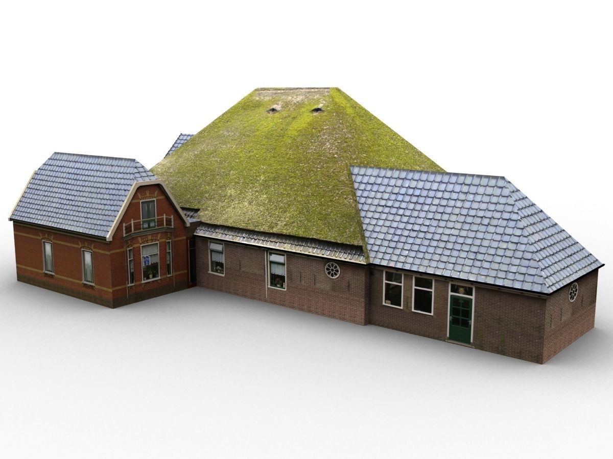 Low-Poly Houses brick building with roof Low-poly 3D model_40