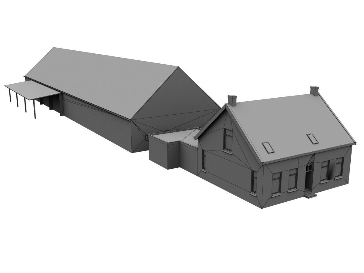Low-Poly Houses brick building with roof Low-poly 3D model_21