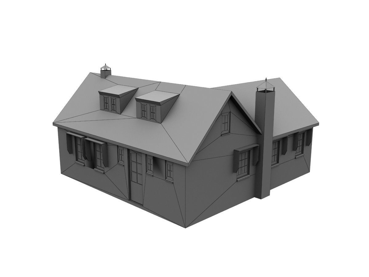 Low-Poly Houses brick building with roof Low-poly 3D model_13