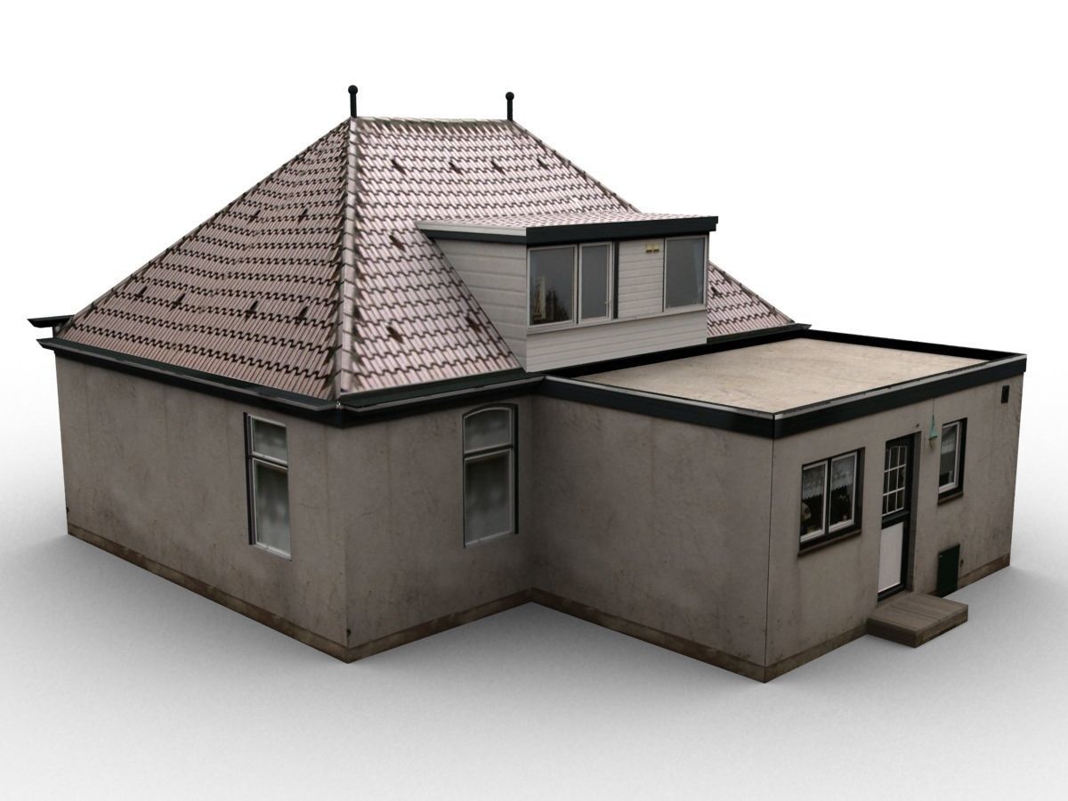 Low-Poly Houses brick building with roof Low-poly 3D model_31