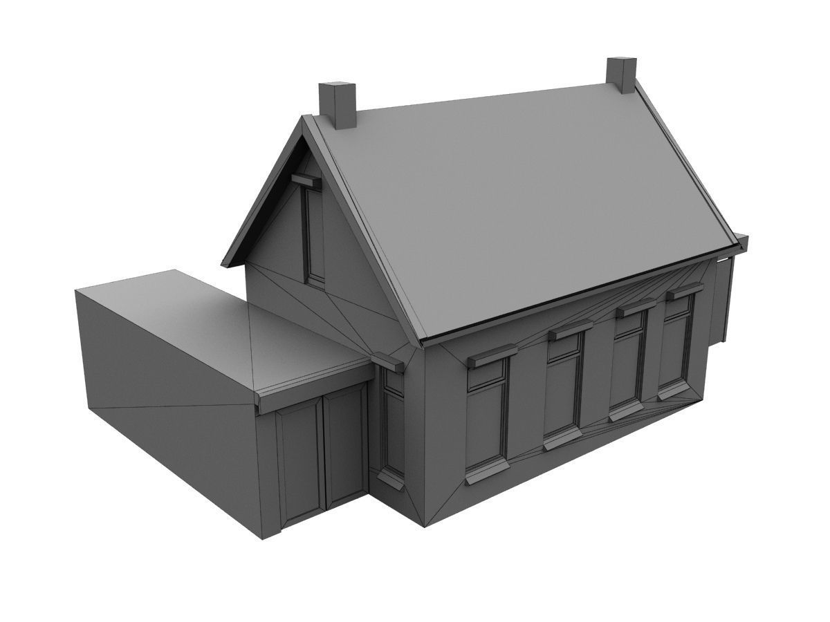 Low-Poly Houses brick building with roof Low-poly 3D model_30