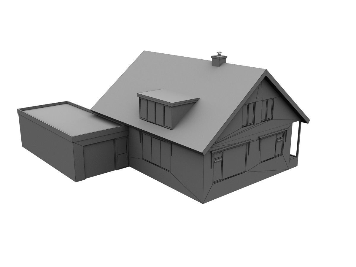Low-Poly Houses brick building with roof Low-poly 3D model_50