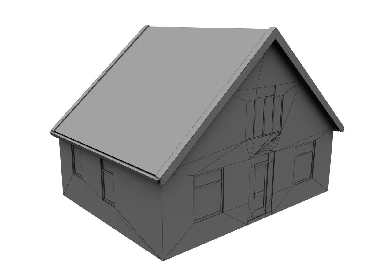 Low-Poly Houses brick building with roof Low-poly 3D model_63