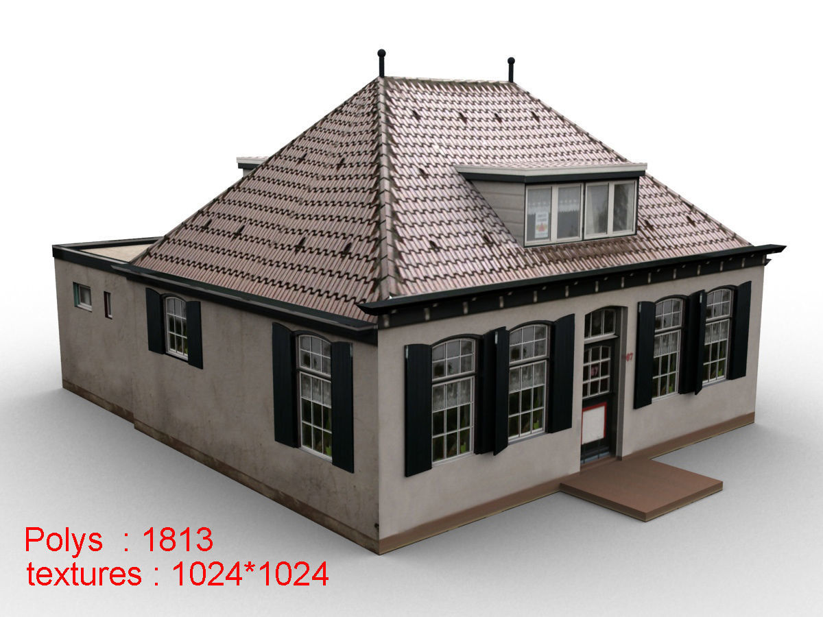 Low-Poly Houses brick building with roof Low-poly 3D model_1