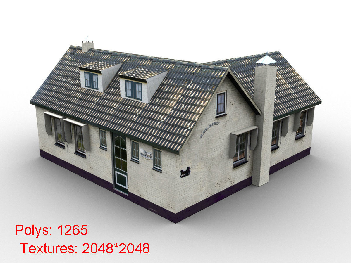 Low-Poly Houses brick building with roof Low-poly 3D model_10