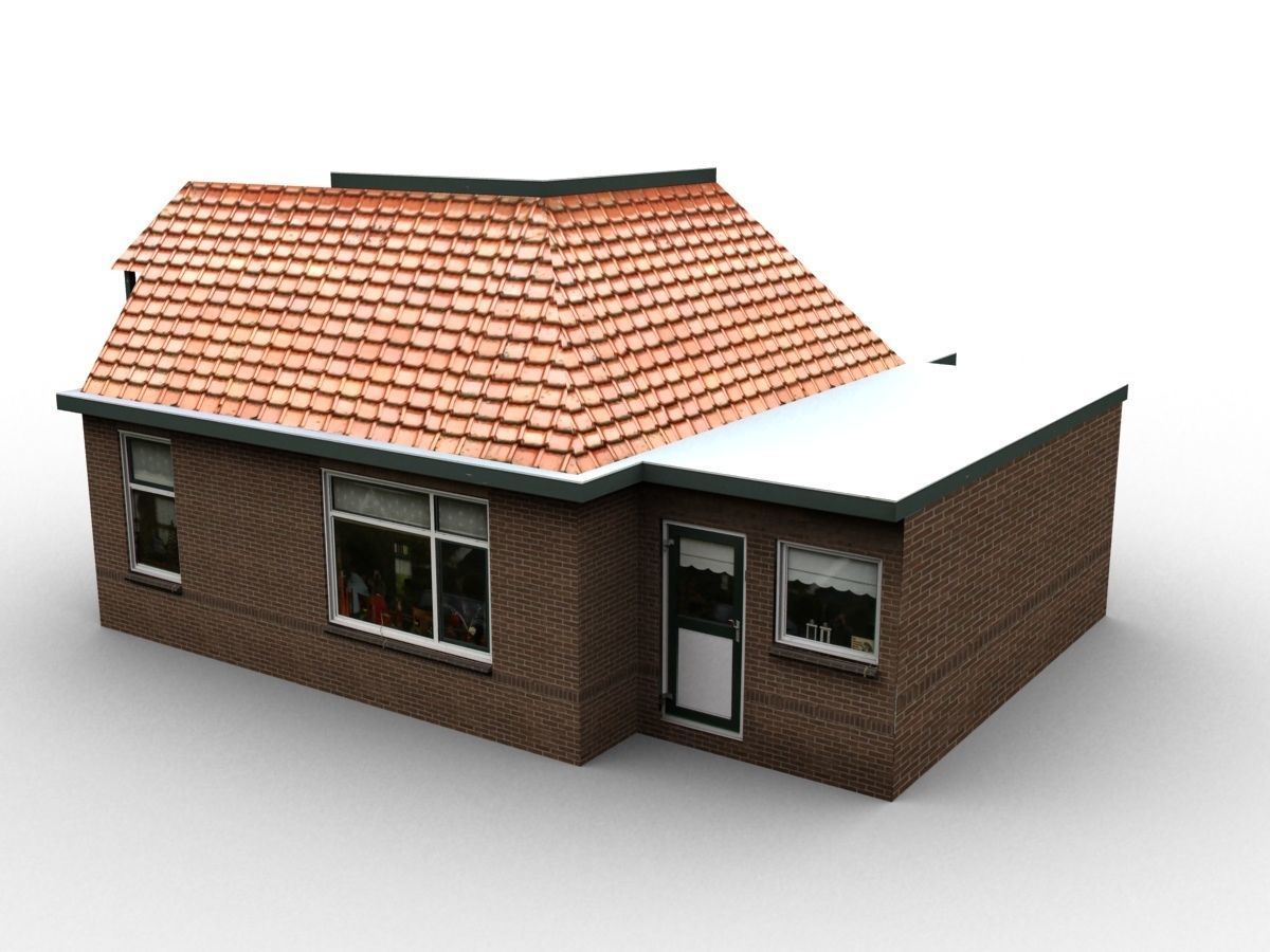 Low-Poly Houses brick building with roof Low-poly 3D model_53