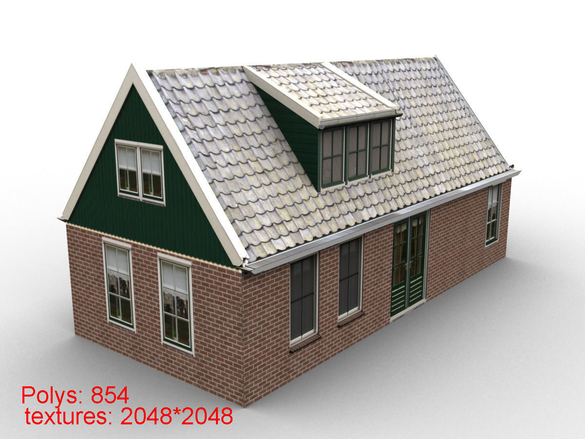 Low-Poly Houses brick building with roof Low-poly 3D model_64