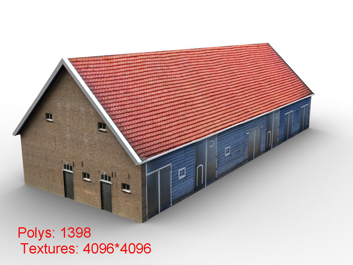 Low-Poly Houses brick building with roof Low-poly 3D model_14