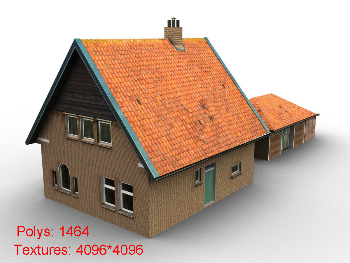 Low-Poly Houses brick building with roof Low-poly 3D model_24