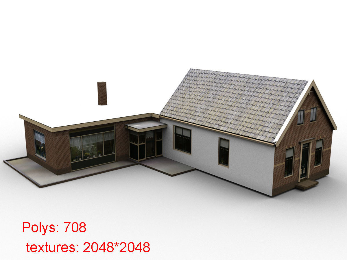 Low-Poly Houses brick building with roof Low-poly 3D model_2