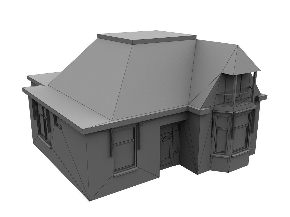 Low-Poly Houses brick building with roof Low-poly 3D model_55