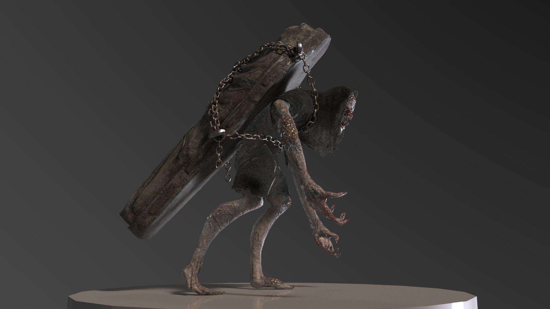 Creature Monster Faceless Gravewalker Low-poly 3D model_4