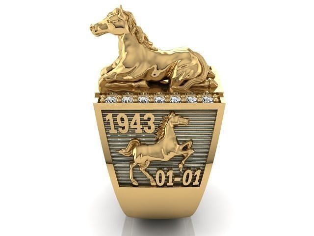 HORSE-RING 1 gold lion ring with diamonds 3D print model
