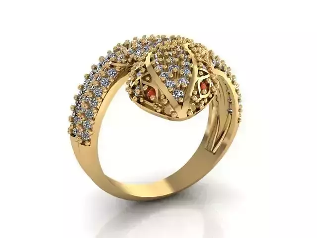 SNAKE-RING 3 gold snake ring with diamonds and rubies