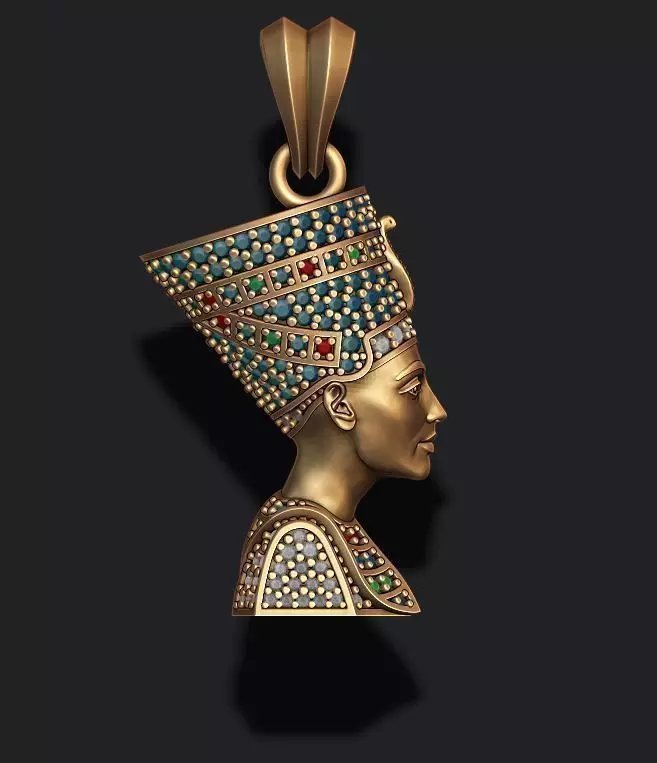 Nefertiti pendant with gems 3D print model_0