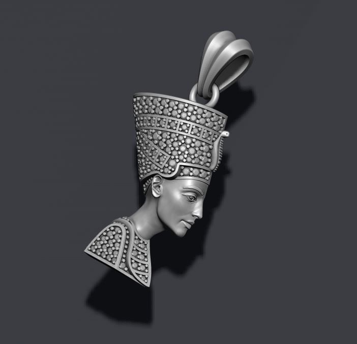 Nefertiti pendant with gems 3D print model_10